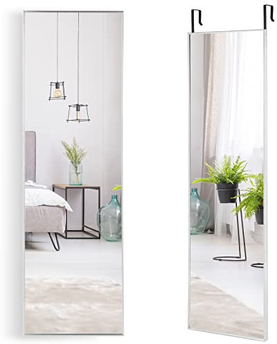 COSTWAY Specchio da Parete Lungo, Specchio a Figura Intera Appendere con Cornice in Lega di Alluminio e Ganci, Per Camera da Letto e Soggiorno, 120 x 37 cm (Argento)