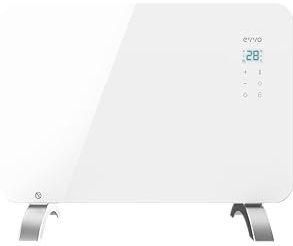 EVVO Convector C1000 Cristal Blanco - Calefactor Bajo Consumo 1.000W, Radiador Electrico Bajo Consumo, Calefactor Baño, Cristal Templado, Táctil, Wifi, Instalación Suelo/Pared, Google Home Alexa