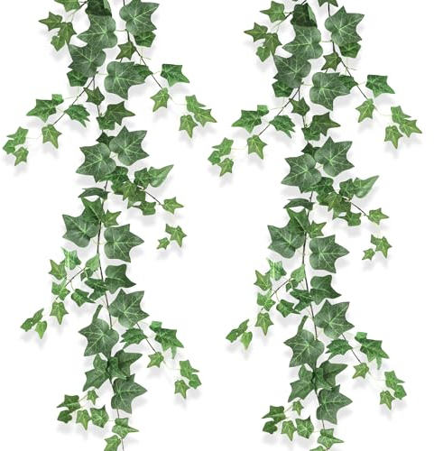 ROLLWAY Lot de 2 Lierre Artificiel Faux Lierre Decoration 2m Liane Artificielle Guirlande Fausse Plante Tombante Feuillage pour Mur Chambre Jardin Interieur Extérieur (Vert)