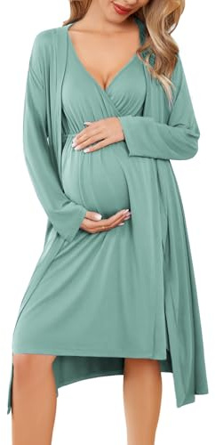 Ekouaer Maternity Nursing Gown and Robe Set Labor Delivery Nightgowns