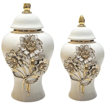 Canister Tin Porcelain Ginger Jar Decorative with Lid Table Centerpiece Ornament Flower Vase for Bedroom Tabletop,Decorative Centerpiece Accent Jar Jingdezhen Chinese Style Porcelain.,7.4x12.4IN