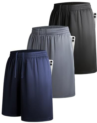 YOIOWVY Lot de 3 Shorts athlétiques pour Homme，Shorts de Sport Basketball ou la Course décontractée，avec Poches et Ceinture élastique，séchage Rapide