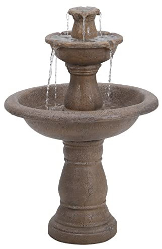 Warmiehomy Electric Water Fountain, 3 Tier Cascading Water Feature Waterfall Fountain with Stone Effect Freestanding Decoration for Garden, Patio, Countryard, 88cm Water Features, Brown