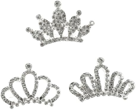 Peigne Diadème à Cristaux pour Garçon et Filles, 3 Pièces, Alliage Argenté