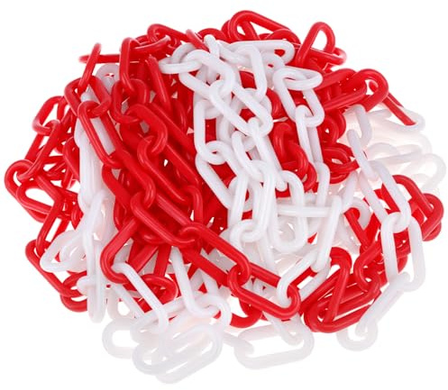 QWORK® avsättningskedja röd vit plast 10 m x 8 mm – lätt och praktisk för avlagringar och varningsmarkörer