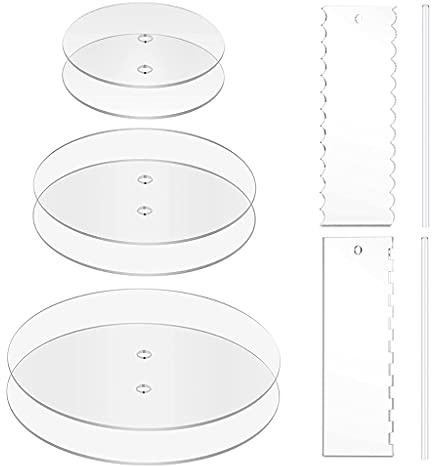 Elnwnnkc Dischi per Torta Rotondi Strumento per Decorare Torte con Crema con 6 Dischi Rotondi 2 raschietti per glassa 2 tasselli centrali per Set Strumenti Decorazione