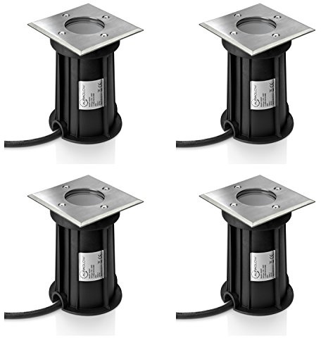 Auraglow Recessed Deep GU10 Holder Garden Ground Path Deck Light IP67 Driveway Outdoor Uplighter - Pack of Four
