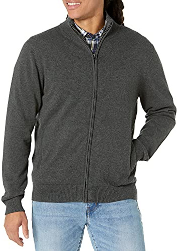 Amazon Essentials Jersey de Algodón con Cremallera Completa Hombre, Carbón Mezcla, L