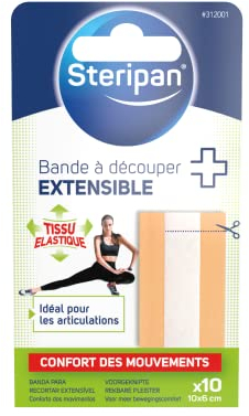 Steripan - Bande à Découper Extensible - Idéal Pour les Articulations - Tissu Élastique - 10 Bandes de 10x6cm