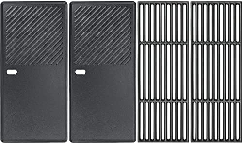 Denmay Parrilla de hierro fundido esmaltada y parrilla para Enders, parrilla de gas, cocina de gas, parrilla de cocina y parrilla 2 en 1 con asas de agarre para horno, barbacoa de carbón vegetal
