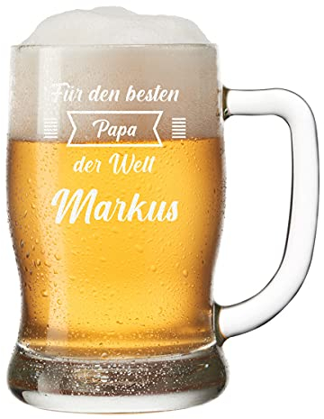 polar-effekt Leonardo Bierkrug 0,5 L mit personalisierter Gravur - Bierseidel für Papa - Bierglas mit Henkel für Pils, Weizen und Craft-Beer