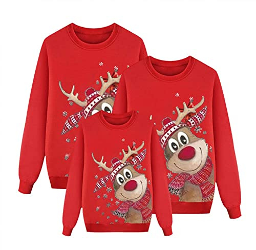 Alueeu Sudaderas Navideñas Familiares Jersey Reno Navidad Familiar Hombre Mujer Niños Niña Suéter Navideño Familia Feo Divertido Pullover Ugly Jerseys Cuello Redondo Blusas Abrigo Tops Talla Grande