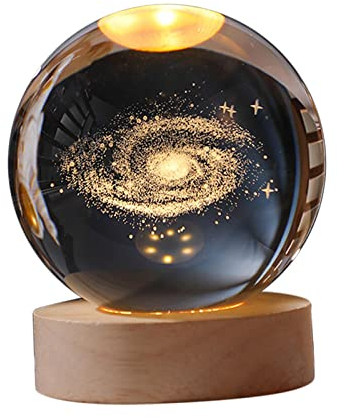 perfk Lampada Da Notte Con Sfera Di Cristallo, Motivo Stampato in 3D, Lampada Da Notte Planetaria Da Comodino per La Tua Camera Da Letto, Dormitorio, Soggiorno, Studio, Cameretta, Milky Way