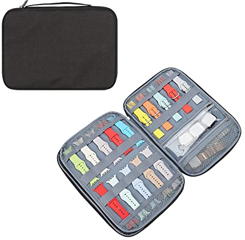 Eono Rangement Bracelet Montre, Nylon Étanche Sac De Rangement pour Bracelet de Montre Tient 15 Bracelets de Montre Étanche Étui de Rangement pour Bracelet de Montre, Noir