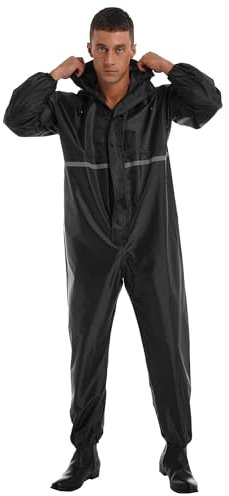 CHICTRY Combinaison de Pluie Résistant à l'eau pour Adulte Homme Costume Imperméable Moto Manteau À Capuche Salopette Coupe-Vent M-4XL Noir L