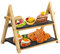 HEFTMAN Alzata per Dolci a 2 Livelli in Ardesia - Pieghevole, Rustico Alzate per Buffet per tè Pomeridiano, Dessert, Torte, Formaggio, Tapas, Carni - Nera/Di Legno Tagliere Aperitivo (32 cm x 41 cm)
