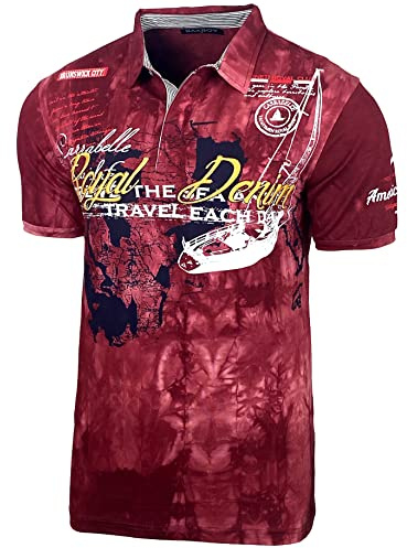 Pikétröja för män, tvättad, kortärmad pikétröja, slim fit, design, mode, topp, tryck, kungsdenim, batikskjorta, 151, Bordeaux, XXL