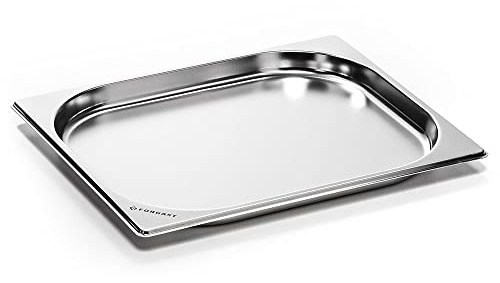 Forgast Recipiente de Acero Inoxidable | GN Formato 1/2 | Tamaño 32,5x26,5x2 cm | Recipiente Gastronorm | para platos calientes, sopas, ensaladas | Aptas para el lavavajillas