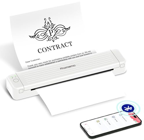 Phomemo P831 Mobiler Drucker A4 für Unterwegs, 300 DPI Tragbare Drucker Kompatibel mit Handys und Computer, Monochromer Reisedrucker für Kleine Unternehmen, Autos, Verträge, Reisen, Weiß