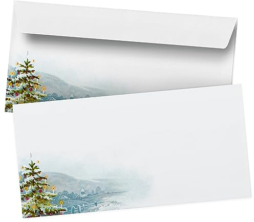 50 Briefumschläge DIN Lang | Weihnachten Weihnachtsbaum | selbstklebend ohne Fenster | Brief-Umschlag mit Design-Motiv bedruckt | 90 g/m²