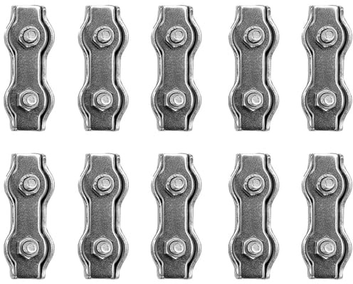 10 clip M8 Duplex per funi metalliche, in acciaio inossidabile 304, morsetti per cavi duplex doppi, per stendibiancheria, vele parasole e ancoraggio