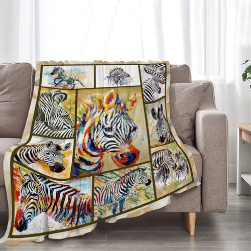 Coperta colorata zebrata con stampa di animali selvatici, per divano, letto, leggera, morbida, accogliente, in pile felpato, calda, per biancheria da letto per neonati, ragazze, ragazzi, donne,