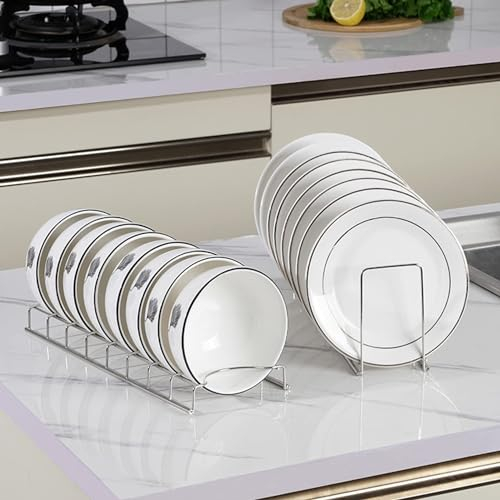 2 Pack Piatto Storage Rack, Piatto Organizzatore per Armadio da Cucina, In Acciaio Inox Piccola Ciotola Drainer Kitchen Armadio Organizzatore, per Pot Coperchi, Piatti, Taglieri, Bakeware