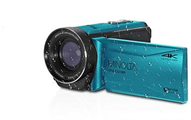 Minolta Waterproof Camcorder – 4K Ultra HD Video, 56MP Photos, 18X Zoom, 3-inch LCD Screen, Time Lapse, Loop Recording, Photo Burst, Anti-Shake, Webcam Mode, HDMI/USB (Blue)