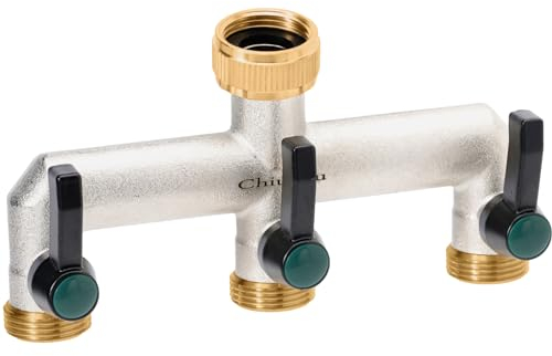 ChiuLau Brass Garden Hose Splitter, 3 Way Tap Manifold, 3/4 Inch Connector with 3 Individual On/Off, Extended Handle and Wide Outlet Distance