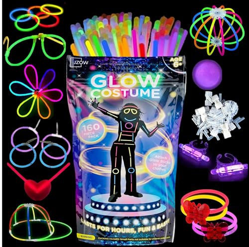 JZOW Glow Sticks Party Packs, Glow in the Dark Halloween Costume. Glow Stick Bracelets and Accessories Party Supplies. Ultra Bright Long Lasting Glowsticks.