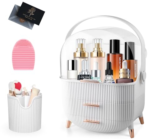 UCAMP Organizzatore di Trucco con portaspazzole-Organizer Trucchi in plastica a 3 livelli con manico e coperchio trasparente,Porta Trucchi Organizer impermeabile e antipolvere