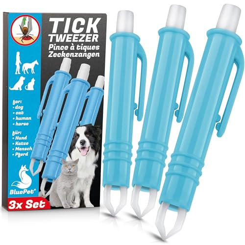 BluePet 3X Automatische Zeckenzange als Zuverlässige Zeckenpinzette Für Hunde, Katzen, Pferde & Menschen I Perfekter zeckenentferner für jedes Zeckennotfallset
