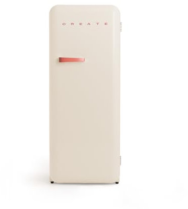 CREATE / RETRO FRIDGE 150 BRIQUE/Réfrigérateur blanc cassé avec poignée brique et congélateur 281L / 102W, faible consommation, 150 cm, 3 étagères, régulateur de température, 60x60x150 cm