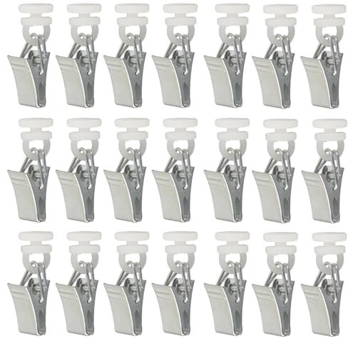 VZU 100 stycken gardinklämmor, gardinklämmor med rullar, metallgardiner klämma för gardinskena, duschdraperier, dörrgardiner, fönster dörr duschdraperier husvagn, silver