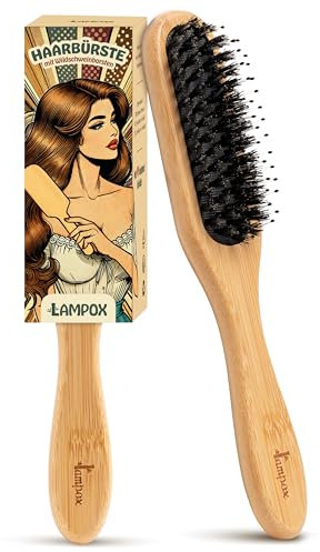 lampox - Bambus Haarbürste mit Wildschweinborsten Kopfmassage Haarpflege, Entwirrbürste für lange Haare & Locken von Damen, Herren & Kinder, Massagebürste für die Kopfhaut, Detangler (schmal)