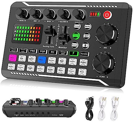 Kit de carte son, interface audio DJ professionnelle, mixeur, studio de production de podcast portable tout-en-un avec microphone XLR pour la configuration de studio de diffusion en direct pour l