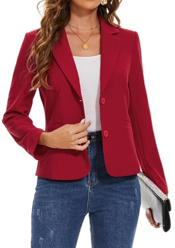 Kyzoeyou Blazer casual de manga larga para mujer, con bolsillos, con botones, chaquetas con solapa con muescas, ropa de trabajo clásica con forro frontal, beige, XXL