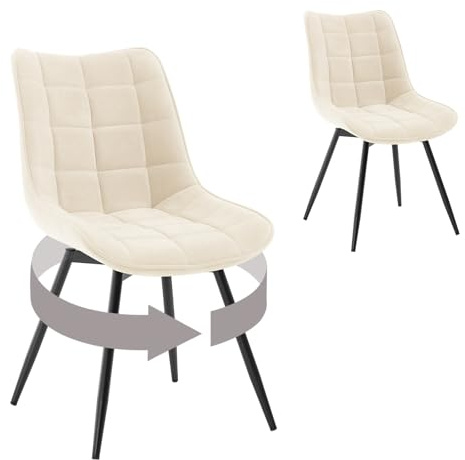 WOLTU Juego de 2 Sillas Comedor Giratorias, Sillas de Cocina Tapizadas en Terciopelo, Sillas Modernas con Respaldo y Patas de Metal, para Comedor, Cocina, Dormitorio y Salon, Beige EZS86be-2