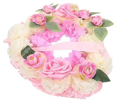 Mobestech Couronne De Deuil Chic Fausse Fleur Wreath De Commémoration avec Stylo Décoration Funéraire pour Rites Et Souvenirs Rose