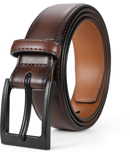 SUOSDEY Nickelfritt läderbälte för män TSA icke metall allergivänligt herrbälte med svart spänne, 04-gradient kaffe, Fit waist size 36-40