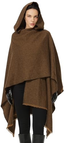 BEAUTELICATE Poncho para mujer, capa medieval, mezcla de lana, capa con capucha, unisex, cárdigan de punto de gran tamaño, estola de gran tamaño, poncho retro, bufanda con borlas para Halloween