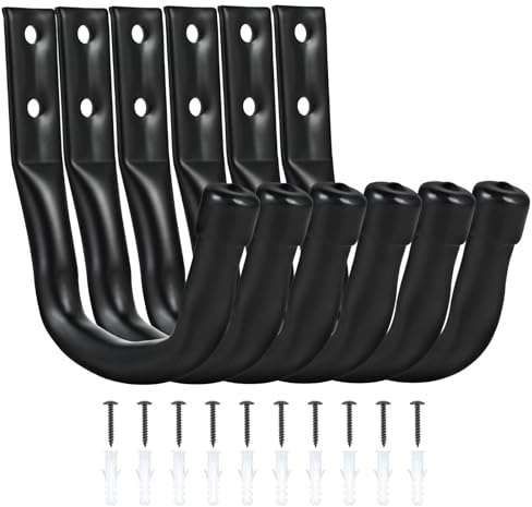 Strehknewen Ganci da Parete Garage 6 Pezzi, Ganci Pesanti da Garage con Supporto a Parete e Rivestimento in Gomma, Attrezzi da Giardino, Tubo e Utensili, con Viti e Tasselli, Nero