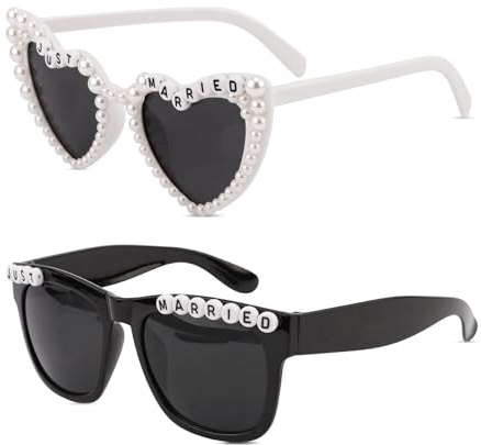 Auroriel 2 Pièces Décorations Neuves Mariée Et Mari pour Lunettes De Soleil pour Nouveaux Mariés Fête De Mariage Décorations Lunettes De Soleil Accessoires en Forme De Cœ