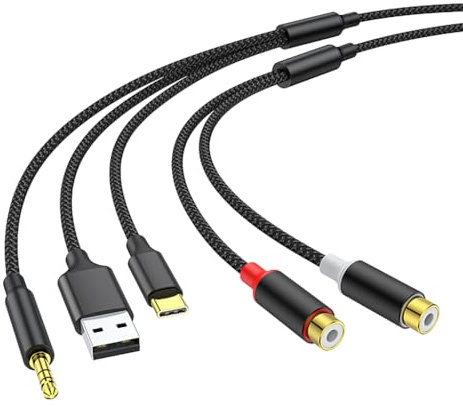 3-i-1 hörselkabeladapter USB TypeC 3,5 mm till 2RCA för förstärkare stereo