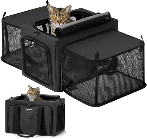 Pecute Sac de Transport Extensible pour Chat, Zone Cachée Respirante,Noir