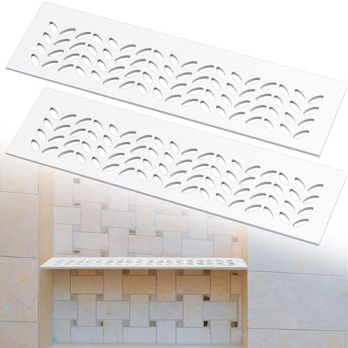 Teenyyou 2 Pcs Aluminum Shower Niche Rectangular Shelf White 5/32/ 4 mm Thick, Petal Design, Matte White Finish for 12 Prefabricated Niches, Fits 5/32 Grout Line
