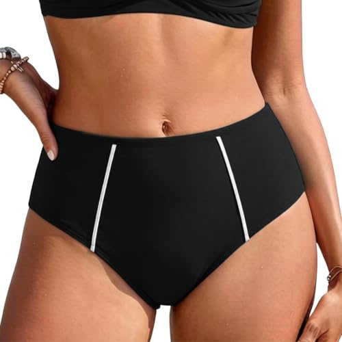 Rayson Braguitas de Bikini Mujer Cintura Alta con Líneas Clásicas y Versátil Pantalones de Baño Triángulo Modelo Básico