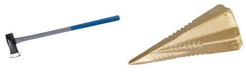 Silverline 763553 - Hacha con mango largo de fibra de vidrio (3.96 kg) + 676532 - Cuña para partir madera, 165 mm