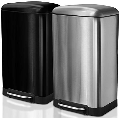 Casa pura - Pattumiera a pedale Cubo con abbassamento automatico, 30 litri, con coperchio Softclose, chiusura antiodore, in acciaio INOX, argento, 30 litri