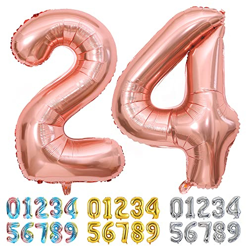 Ponmoo Foil Balloon Number 24/42 Rosegold, Giant Numbers 0 1 2 3 4 5 6 7 8 9 10-19 20-29 30-39 40-49 50-60-70-80-90-100, Large Balloons for Wedding Anniversary Birthday Party Decoration